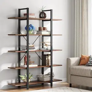 Tribesigns 5-Tier Bookshelf, Open Etagere Bookcase with Sturdy Metal Frame, Industrial Storage Display Shelves for Living Room Bedroom Home Office (Brown)