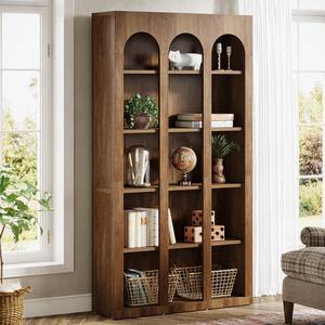 Tribesigns 70.87" Bookshelf, 5-Tier Arched Display Bookcase with Open Storage Shelves, Vintage Tall Bookshelves Organizer for Living Room, Bedroom, Home Office, Entryway (Walnut Brown)