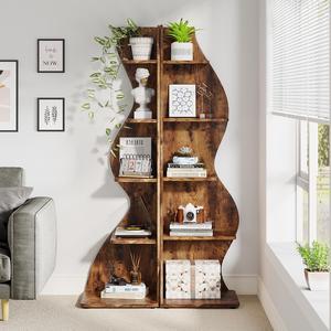 Tribesigns Corner Shelf, Rustic 5-Tier Wall Corner Bookshelf, Stylish Corner Small Bookcase Storage Rack Plant Stand with Unique Shape for Living Room, Home Office (1PC, Brown)