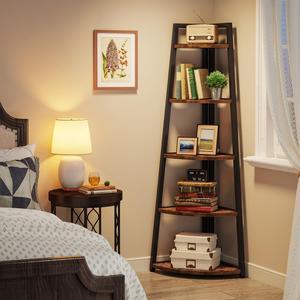 Tribesigns 5 Tier Corner Bookshelf and Bookcase, 70 inch Tall Corner Shelves Standing Shelving Unit Indoor Plant Stand for Living Room, Kitchen, Home Office (Brown)