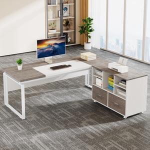 Tribesigns 2-Drawer Wood File Cabinet, Mobile Lateral Filing Cabinet for Hanging Letter Size Files, Printer Stand with Open Storage Shelves for Home Office (Grey & White)