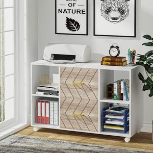 Tribesigns 2 Drawer File Cabinet, Large Mobile Lateral Filing Cabinet for Letter Size, Printer Stand with Storage Shelves and Rolling Wheels for Home Office (White)