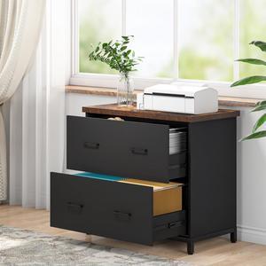 Tribesigns 2-Drawer File Cabinet, Wood Lateral Filling Cabinet Printer Stand Office Credenza Storage for Home Office, Letter Size (Black and Brown)