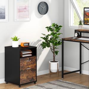 Tribesigns 2 Drawer Mobile File Cabinet with Lock, Wood Modern Filing Cabinet for Letter Size, Printer Stand with Rolling Wheels and Open Storage Shelf for Home Office(Rustic Brown)