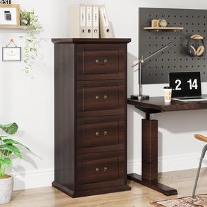 Tribesigns 4-Drawer File Cabinet, Vertical Wood Filing Cabinet for A4/Letter Size, Tall Office Drawer Chest, Rustic Storage Organizer Unit for Home Office, Dark Walnut