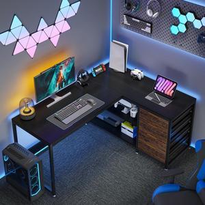 Tribesigns L Shaped Computer Desk with Storage Drawers, 59 inch Corner Desk with Shelves, Reversible L-Shaped Office Desk Study Writing Table Workstation for Home Office, Walnut & White