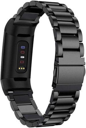 Compatible Fitbit Charge 3 Metal Bands, Premium Stainless Steel Metal Replacement Smartwatch Bands Strap Bracelet Sport Wristband Compatible with Fitbit Charge 3 & Charge 3 SE for Women Men