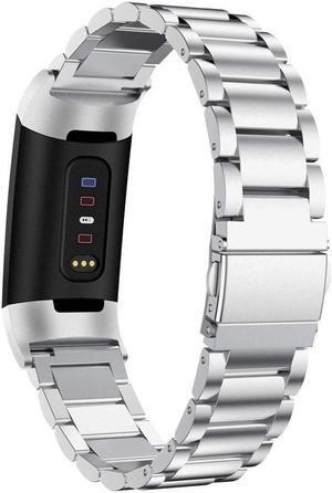 Compatible Fitbit Charge 3 Metal Bands, Premium Stainless Steel Metal Replacement Smartwatch Bands Strap Bracelet Sport Wristband Compatible with Fitbit Charge 3 & Charge 3 SE for Women Men