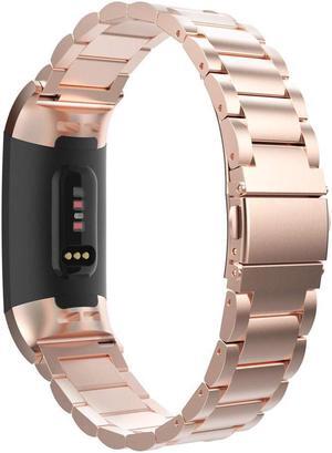 Compatible Fitbit Charge 3 Metal Bands, Premium Stainless Steel Metal Replacement Smartwatch Bands Strap Bracelet Sport Wristband Compatible with Fitbit Charge 3 & Charge 3 SE for Women Men