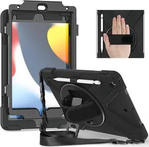 Case for iPad 7th and iPad 8th and iPad 9th Gen 10.2 Inch, Heavy Duty Rugged Protective, 3 in 1 Shockproof Cover with 360° Kickstand/Hand Strap/Shoulder Strap for for iPad 10.2 Inch 2021/2020/2019