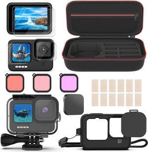 Accessories Kit for GoPro Hero 12 / Hero 10 / Hero 11 / Hero 9, Shockproof Small Carry Bag + Waterproof Housing Case + Tempered Glass Screen Protector + Silicone Cover + Snorkel Filter Bundle