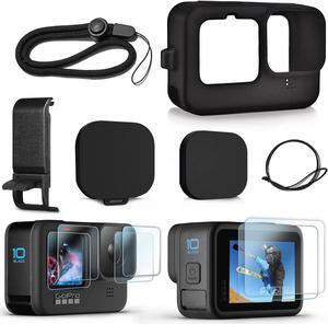 Silicone Sleeve Case for GoPro Hero 12 / Hero 11 / Hero 10 / Hero 9 Black, Battery Side Cover & Screen Protectors & Lens Caps & Lanyard for Go Pro Hero 12/11/10/9 Accessories Kit