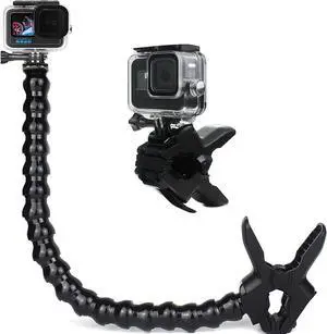 Jaws Flex Clamp Mount with Adjustable Gooseneck 19-Section Compatible with Go Pro Hero 11,10. 9, 8, 7, 6, 5, 4, Session, 3+, 3, 2, 1, Max, Fusion, DJI Osmo Action Cameras