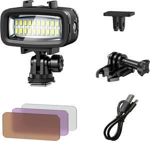 Diving Video Light Waterproof 131FT/40M with Hot Shoe Adapter 3 Color Filters Led Camera Fill Lights Underwater Photography Lighting for Gopro Nikon Sony Canon Fujifilm