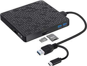 5 in 1 External bluray Drive, USB3.0 Type-C Bluay blue-ray Drive Slim Optical CD DVD Drive Burner with SD/TF Card Reader/2 USB3.0 Hubs for pc Windows XP/7/8/10, MacOS, MacBook, Laptop, Desktop
