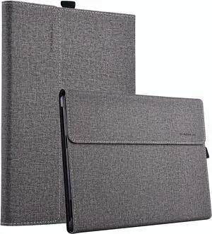 Case for 13 Inch Microsoft Surface Pro 9 2022 / Surface Pro 8 2021 - Multiple Angle Viewing PU Leather Business Cover with Pencil Holder, Compatible with Type Cover Keyboard Light Gray