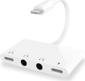 4 in 1 Headphone Jack Audio Charger Adapter & Splitter, iPhone Headphone Jack + Dual 3.5mm Headphone Jack + Charging Port for iPhone 14 13 12 11 X 8 7 / iPad- Support iOS 15