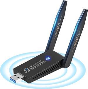 USB WiFi Dongle 1300Mbps,USB WiFi Adapter 802.11 AC Dual Band 5GHz/2.4GHz Fast USB 3.0 High Gain 5dBi with Dual Antenna Network Adapter for PC Desktop Laptop Supports Windows Mac and Linux