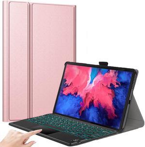 Backlit Keyboard Case with Trackpad for Lenovo Tab M10 Plus 10.6 inch 3rd Generation 2022 TB-125FU/TB-128FU/TB-128XU, PU Leather Stand Cover with Detachable Wireless Bluetooth Keyboard Rose Gold