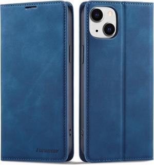 Case for iPhone 14 Pro 6.1 inch Premium PU Leather Cover with Card Holder Kickstand Shockproof Flip Wallet Cover Blue