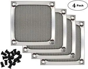 80mm Computer Fan Filter Grills with Screws Aluminum Frame Ultra Fine Stainelss Steel Mesh - 4 Pack Silver