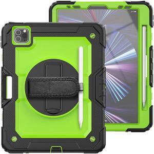 Case For iPad Pro 11 inch Case 2022 2021 2020 2018 and iPad Air 5 / Air 4 10.9 inch 2022 2020 Shockproof Protective Cover with Screen Protector/Kickstand/Hand &Shoulder Strap Green