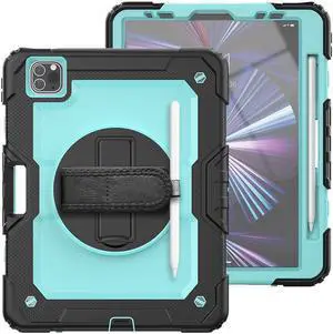 Case For iPad Pro 11 inch Case 2022 2021 2020 2018 and iPad Air 5 / Air 4 10.9 inch 2022 2020 Shockproof Protective Cover with Screen Protector/Kickstand/Hand &Shoulder Strap Light Blue