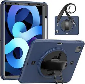 Case for iPad Air 5 / Air 4 10.9 inch 2022 2020 and iPad Pro 11 inch 2022 2021 2020 2018 with Pencil Holder Screen Protector & Stand /Shoulder Strap Kickstand Navy Blue