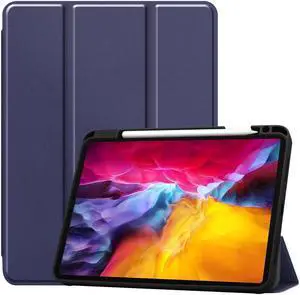 iPad Pro 11 inch Case 2022 2021 2020 2018 with Pencil Holder, Slim Lightweight Trifold Stand Cover with Soft TPU Back Cover - Auto Sleep / Wake+Pencil Charging - Smart Case Blue