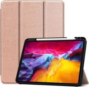 iPad Pro 11 inch Case 2022 2021 2020 2018 with Pencil Holder, Slim Lightweight Trifold Stand Cover with Soft TPU Back Cover - Auto Sleep / Wake+Pencil Charging - Smart Case Rose Gold