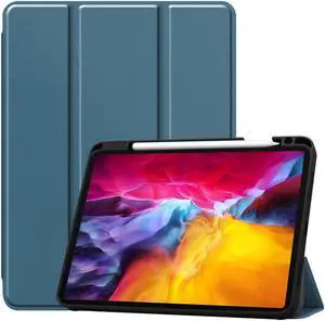 iPad Pro 11 inch Case 2022 2021 2020 2018 with Pencil Holder, Slim Lightweight Trifold Stand Cover with Soft TPU Back Cover - Auto Sleep / Wake+Pencil Charging - Smart Case Dark Green