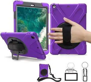 iPad Air 1st Genearton Case for Kids 2013 | TSQ iPad Air First Generation Case Rugged Shockproof | Three Layer Durable Case w/Stand Hand Shoulder Strap for iPad Air 1 A1474 A1475 A1476 Purple