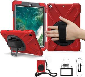 iPad Air 1st Genearton Case for Kids 2013 | iPad Air First Generation Case Rugged Shockproof | Three Layer Durable Case with Stand Hand Shoulder Strap for iPad Air 1 A1474 A1475 A1476 Red