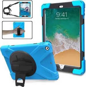 iPad Air 1st Genearton Case for Kids 2013 | iPad Air First Generation Case Rugged Shockproof | Three Layer Durable Case with Stand Hand Shoulder Strap for iPad Air 1 A1474 A1475 A1476 Light Blue