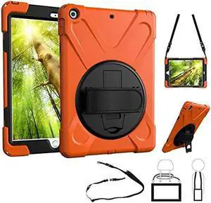 iPad Air 1st Genearton Case for Kids 2013 | iPad Air First Generation Case Rugged Shockproof | Three Layer Durable Case with Stand Hand Shoulder Strap for iPad Air 1 A1474 A1475 A1476 Orange