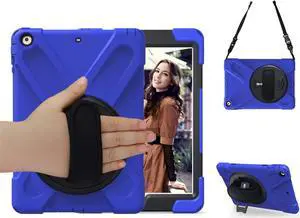 iPad Air 1st Genearton Case for Kids 2013 | iPad Air First Generation Case Rugged Shockproof | Three Layer Durable Case with Stand Hand Shoulder Strap for iPad Air 1 A1474 A1475 A1476 Blue