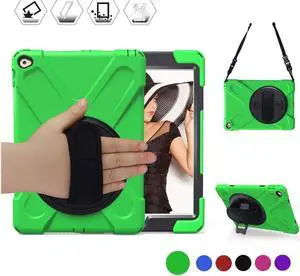 iPad Air 2 Case 9.7 Inch 2014 Case for iPad Model A1566 / A1567, 360 Degrees Built-in Stand Heavy Duty Hand&Shoulder Strap Full-Body Protective Case for iPad Air 2 Green