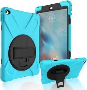 iPad Air 2 Case 9.7 Inch 2014 Case for iPad Model A1566 / A1567, 360 Degrees Built-in Stand Heavy Duty Hand&Shoulder Strap Full-Body Protective Case for iPad Air 2 Light Blue