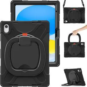 Case for iPad 10th Generation 2022 10.9 Inch Model A2696 A2757 A2777, Rugged Heavy Duty Shockproof cover with Pencil Holder/360 Degree Kickstand/Hand Grip/Shoulder Strap