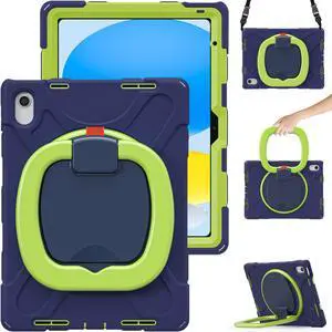 Case for iPad 10th Generation 2022 10.9 Inch Model A2696 A2757 A2777, Rugged Heavy Duty Shockproo cover with Pencil Holder/360 Degree Kickstand/Hand Grip/Shoulder Strap