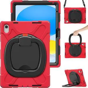 Case for iPad 10th Generation 2022 10.9 Inch Model A2696 A2757 A2777, Rugged Heavy Duty Shockproo cover with Pencil Holder/360 Degree Kickstand/Hand Grip/Shoulder Strap