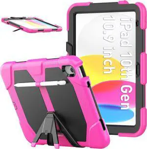 Case for iPad 10th Generation 2022 10.9 Inch Model A2696 A2757 A2777, Heavy Duty Rugged Shockproof Protective cover with Pencil Holder, Kickstand Rose Gold