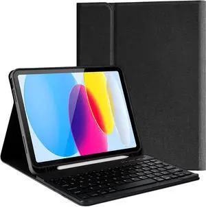 Keyboard Case for iPad 10th Generation 2022, Model A2696 A2757 A2777 Wireless Detachable Keyboard with Premium Protective Cover with Pencil Holder