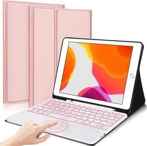 Touchpad Keyboard Case For iPad 10th Generation 10.9 inch 2022 with 7 Color Backlit, Multi-Touch Trackpad, Flip Stand Cover with Detachable Wireless Keyboard, Pencil Holder Rose Gold
