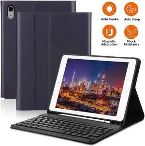 Keyboard Case for iPad 10th Generation 10.9 inch 2022 Model A2696 A2757 A2777, Wireless Detachable Keyboard with Protective Cover with Pencil Holder Blue