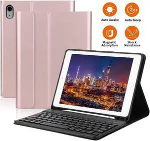 Keyboard Case for iPad 10th Generation 10.9 inch 2022 Model A2696 A2757 A2777, Wireless Detachable Keyboard with Protective Cover with Pencil Holder Rose Gold