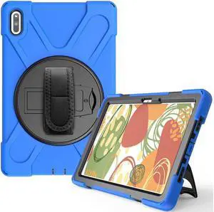 Huawei MatePad 10.4 inch 2020 2022 Case with Rotating Kickstand / Hand Strap / Shoulder Belt Hybrid Armor Rugged Heavy Duty Shockproof Cover Blue