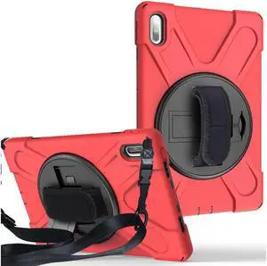 Huawei MatePad 10.4 inch 2020 2022 Case with Rotating Kickstand / Hand Strap / Shoulder Belt Hybrid Armor Rugged Heavy Duty Shockproof Cover Red