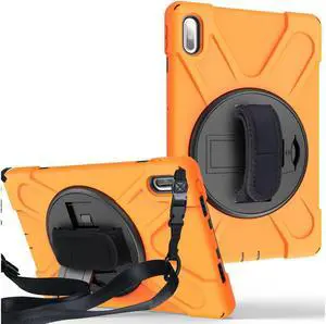 Huawei MatePad 10.4 inch 2020 2022 Case with Rotating Kickstand / Hand Strap / Shoulder Belt Hybrid Armor Rugged Heavy Duty Shockproof Cover Orange