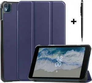 Nokia T10 Tablet Case 8.0 Inch 2022, Trifold Slim Smart Stand Cover Hard Shell for 8.0" Nokia Tablet T10 2022 Release with Universal Stylus Pen Blue
